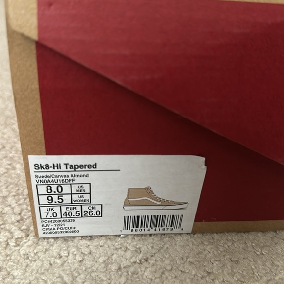Vans Sk8-Hi Tapered Suede/Canvas Almond Color Shoes with box - Picture 2 of 7